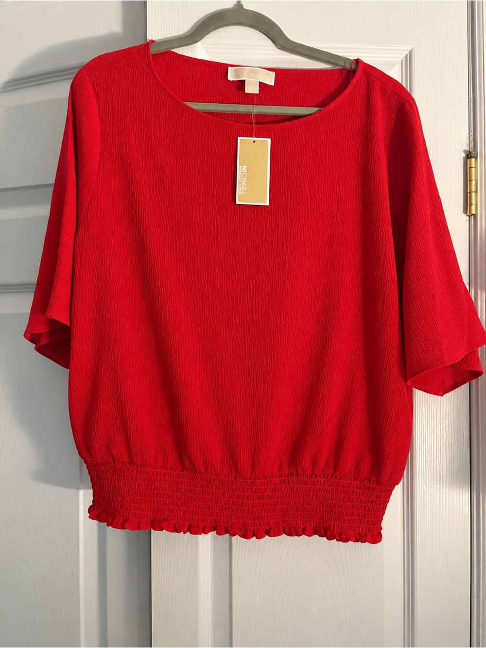 MICHAEL Michael Kors Red Smocked Hem Blouse NWT